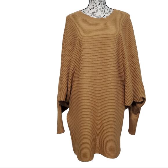By Together Tunic Sweater Dress Mustard Yellow Bat Wing Sleeve Bodycon Large - Picture 1 of 12